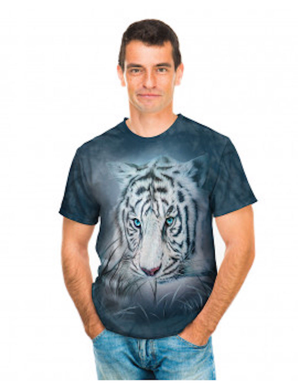 The Mountain Thoughtful White Bengal Tiger King Blue Animal Cotton Shirt S-3X gallery