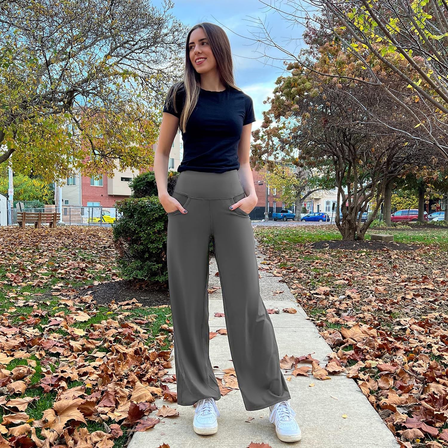 3 Pack Womens Wide Leg Pants with Pockets High Waist Loose Sweatpants Casual ... gallery