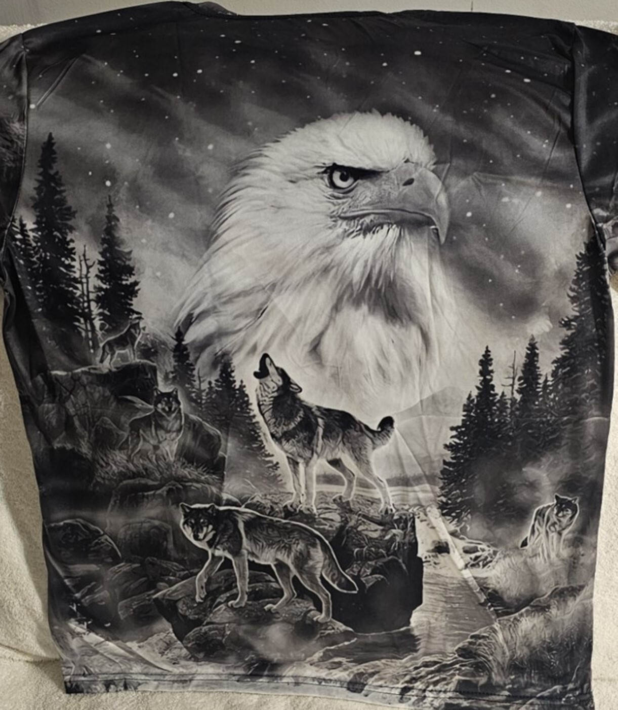 EAGLE WOLF WOLVES TREE FOREST WATER STARS SKY BIRD ANIMAL OUTDOOR T-SHIRT SHIRT gallery