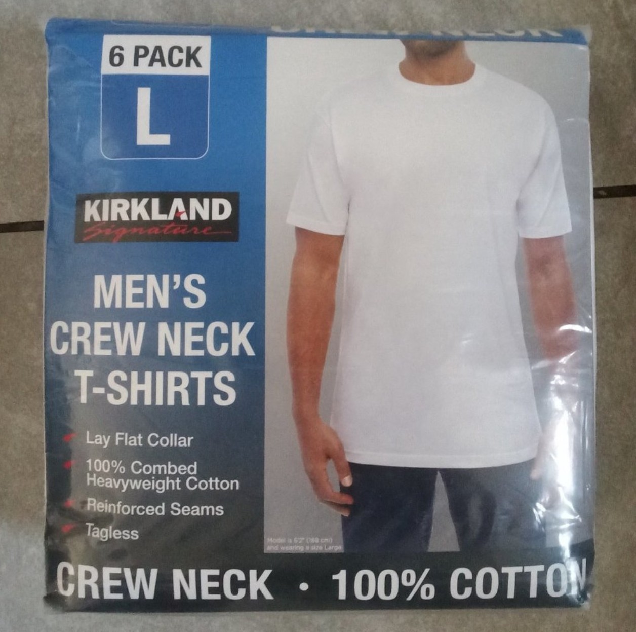NEW! 6 pack Kirkland T Shirts Men Boys White Crew Neck 100% Cotton Tees L Large!