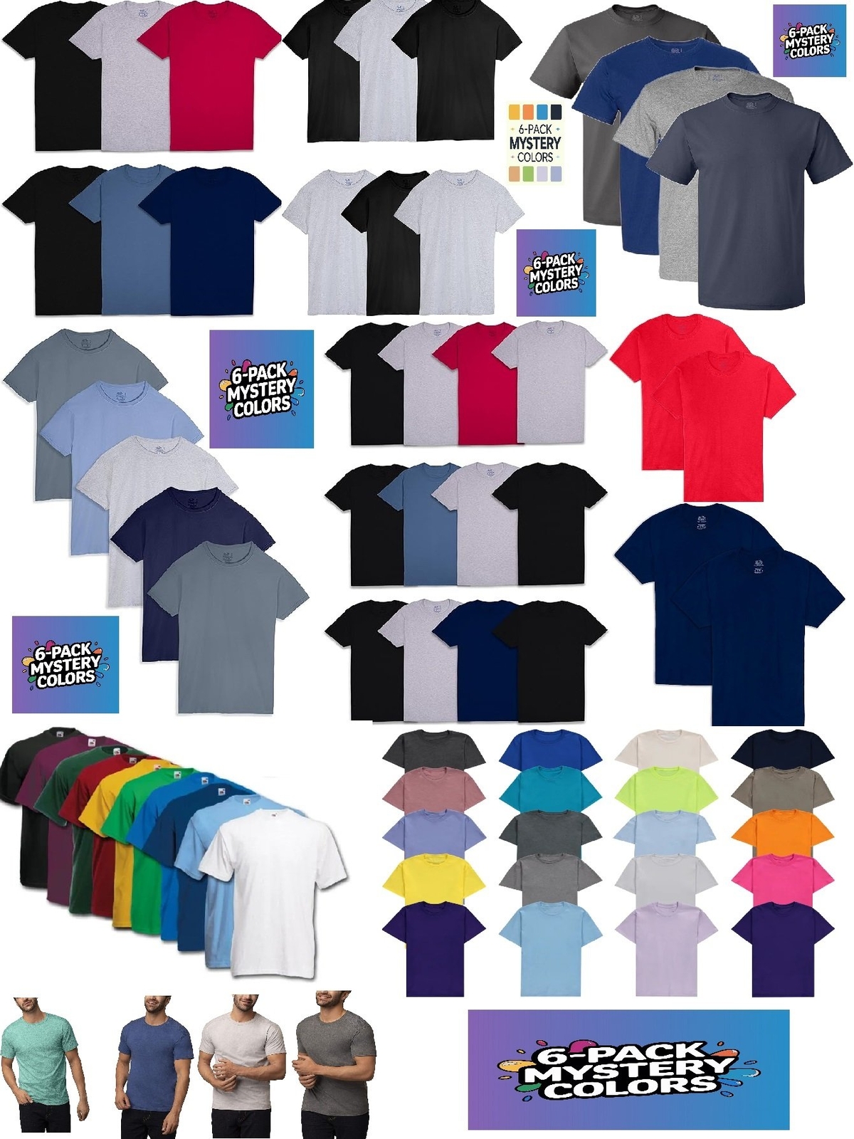 Mens 6-Pack Assorted Crew T Shirts Fruit of the Loom Mystery Colors & Materials gallery
