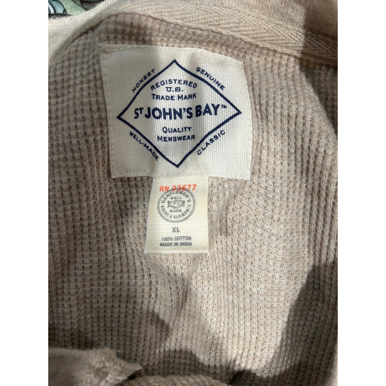 St Johns Bay Mens XL Oatmeal Waffle Knit Henley Thermal Long Sleeve Cotton Shirt gallery