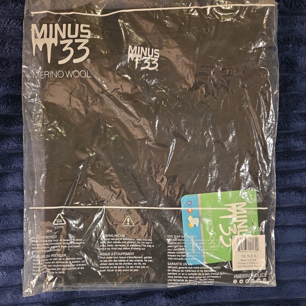 Minus33 100% Merino Wool Tshirt Black Color Size Small