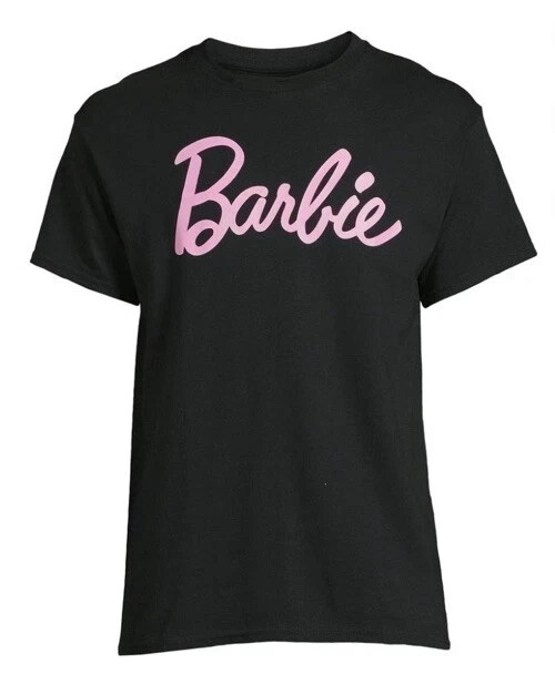 NEW BARBIE Pink Text Spell-Out Men’s Black Short Sleeve T-Shirt Size Large