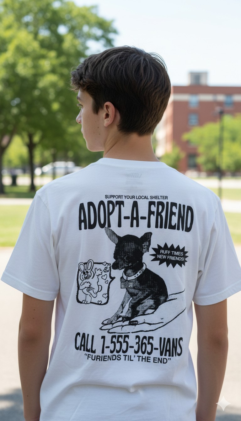 Vans "Adopt-a-Friend" Unique Animal Shelter T-shirt Adult Small 100% Cotton NWOT gallery