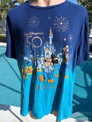 Disney 50 Years celebration Mickey Mouse Goofy T shirt men Blue 2X/3X Colorblock