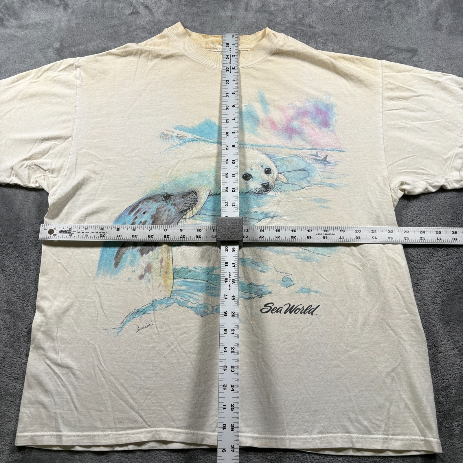 Vintage 1992 T-Shirt Mens XL Cream Seals Sea World Graphic Retro Casual Summer gallery