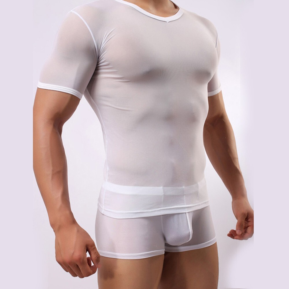 Fit T-Shirt Men Short Sleeve Top Tee Gym Stylish Short Sleeve Mesh Sheer Muscle gallery