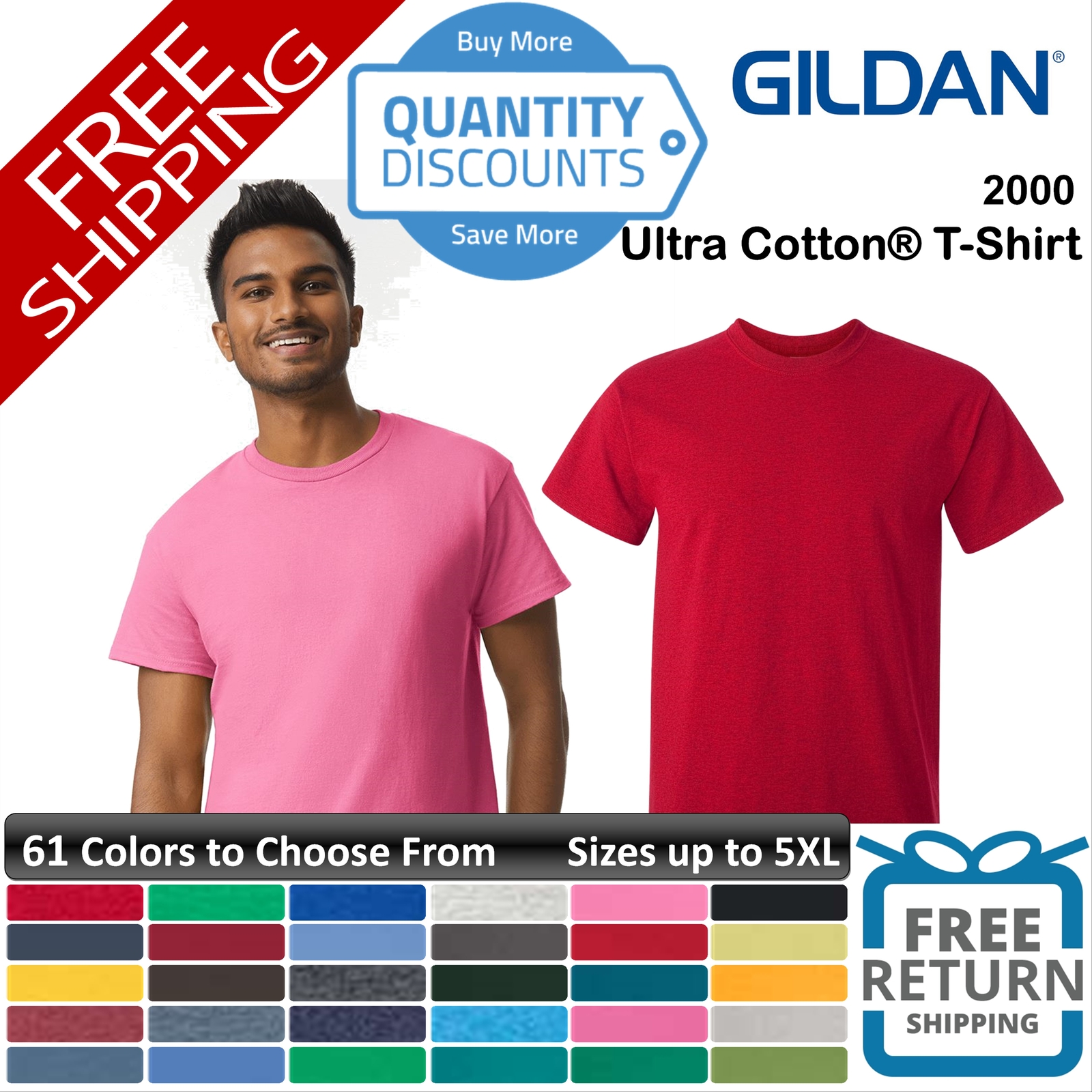 Gildan Men Ultra all Cotton & Blends T-Shirt Classic fit Up To 5XL 2000a gallery