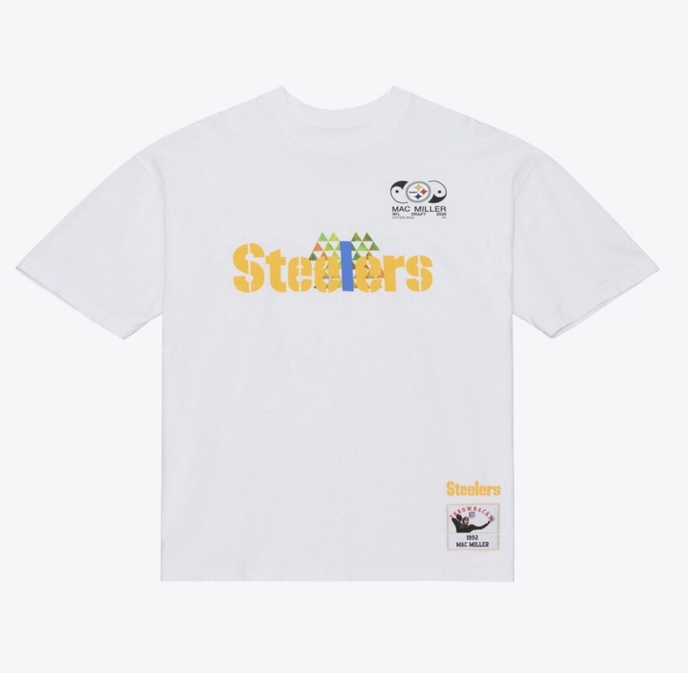 Size XL Mac Miller Steelers Mitchell & Ness Blue Slide Park White T-Shirt Men
