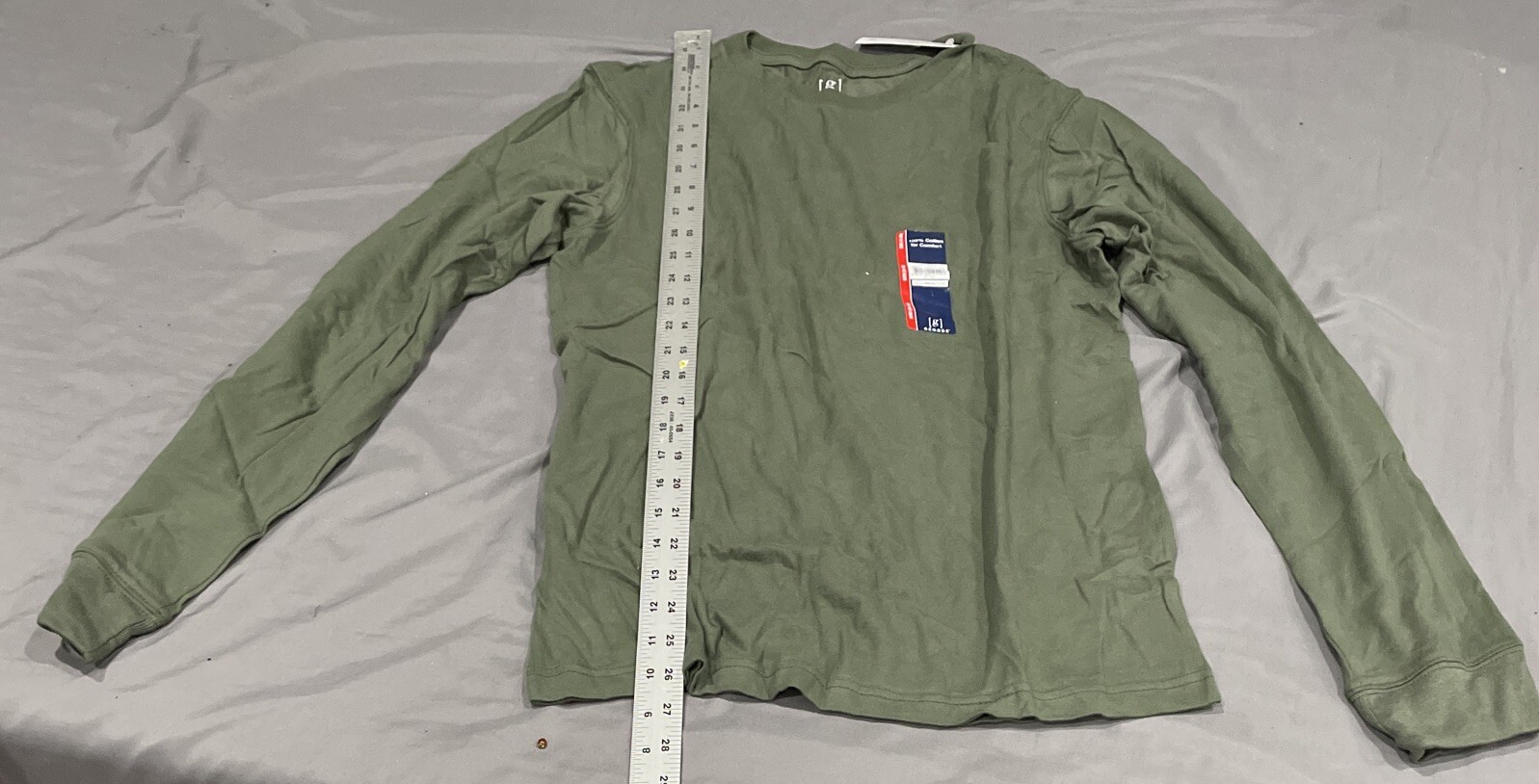 NWT George Mens Long Sleeve GE LS Crew Neck Tee Shirt Solid Green Size SMALL gallery