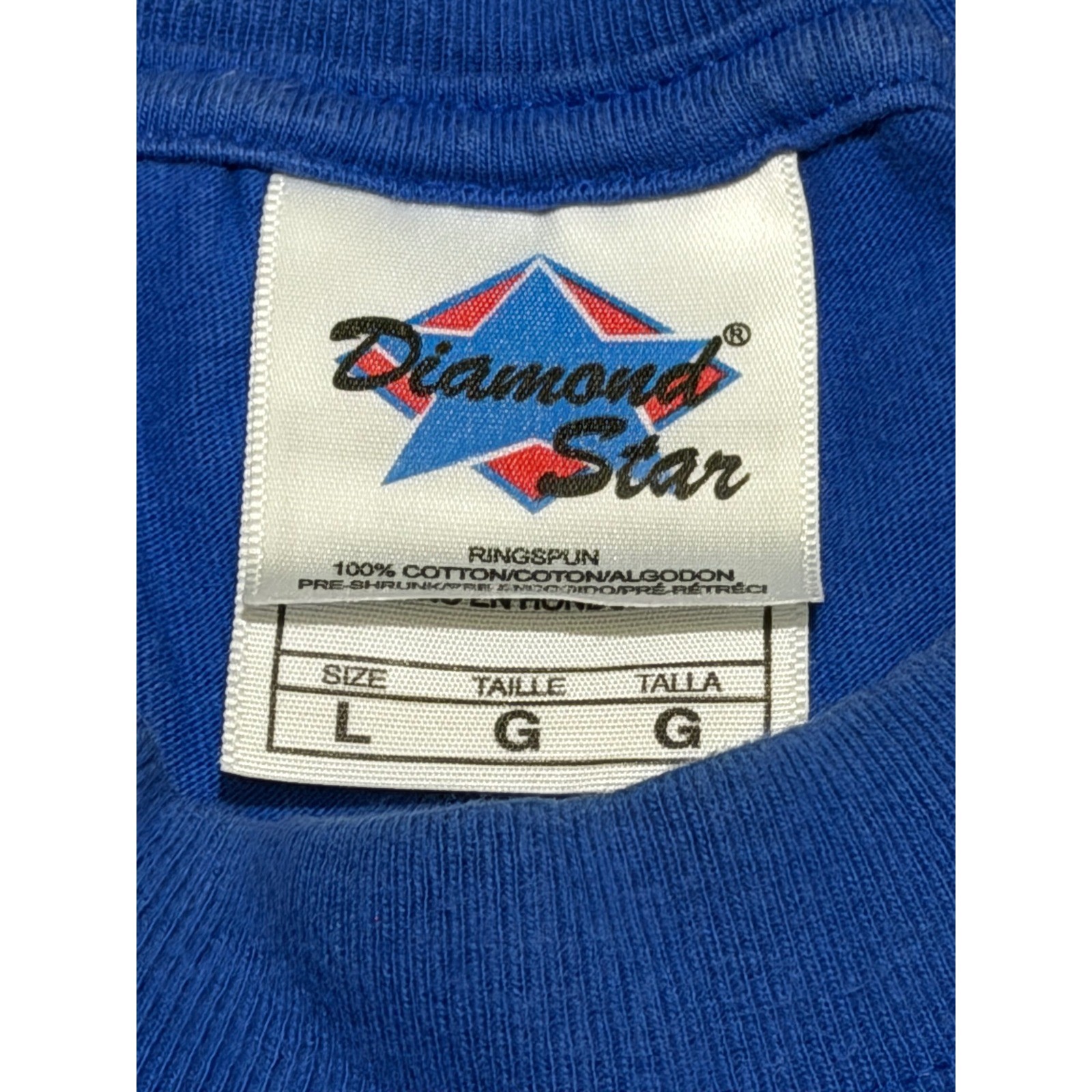 VTG Diamond Star Mens Graphic T-Shirt Blue Bull Skull Barbed Wire Benzene Large gallery