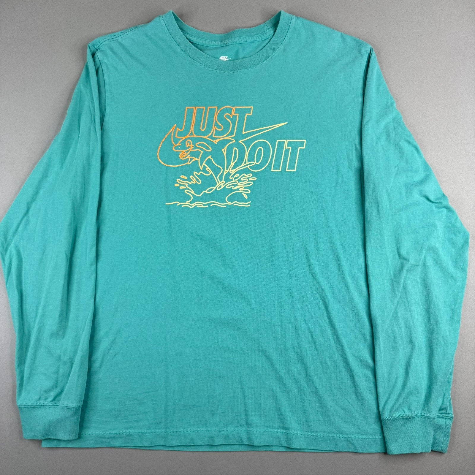 Nike Mens XL Teal Green 100% Cotton Dolphin “Just Do It” Logo Graphic T-Shirt