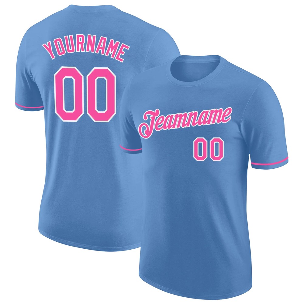 Custom Light Blue Pink White Performance T-Shirt Mens Sport Team Graphic Gift