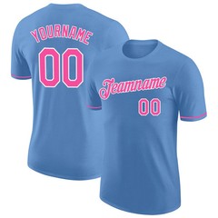 Custom Light Blue Pink White Performance T-Shirt Mens Sport Team Graphic Gift