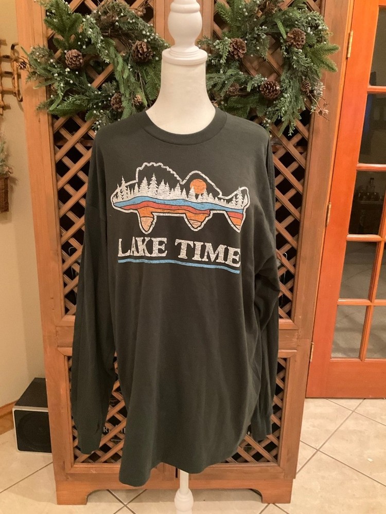 Lake Time Graphic Gorpcore Granola Fishermen Long Sleeve XL Outdoor Tshirt