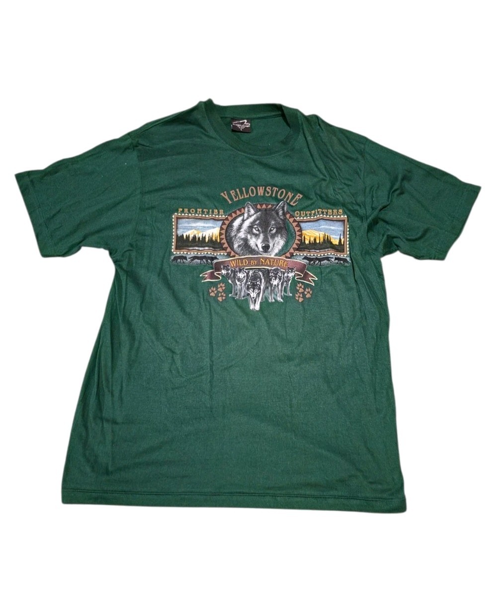 Vintage Yellowstone National Park Frontier Outfitters Graphic Wolves T-Shirt L
