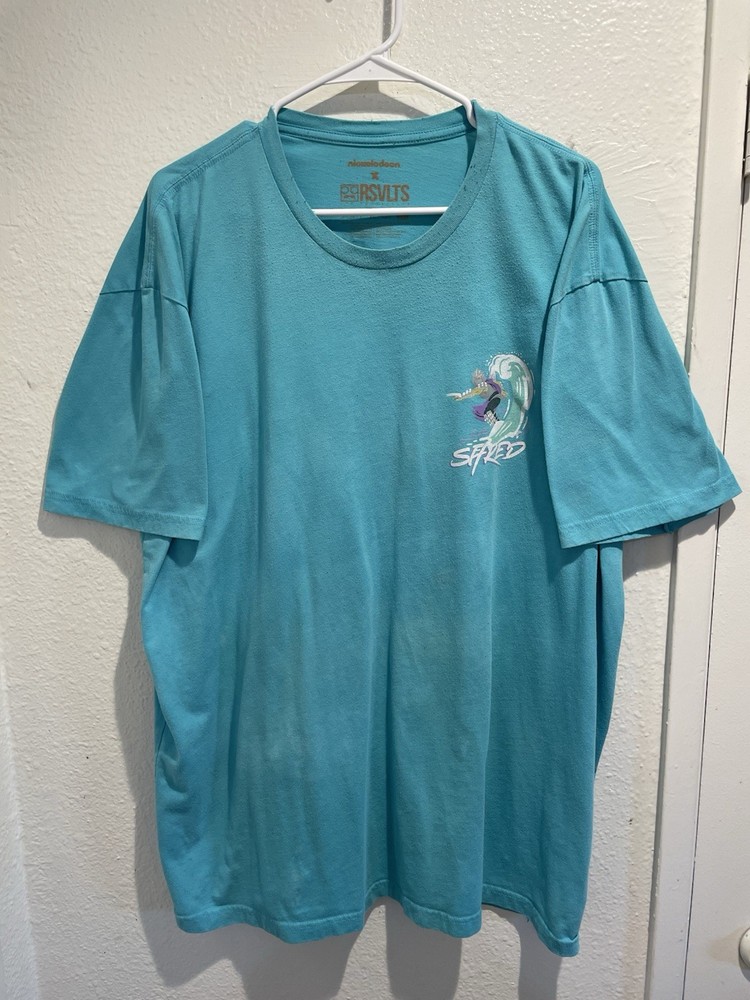 RSVLTS Nickelodeon Rocket Power Otto Surf Graphic T Shirt Teal Mens Unisex 3XL