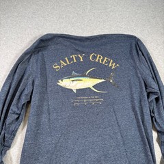 Salty Crew Premium Technical T Shirt LS Tuna Print Blue Gray Sz L UPF 40