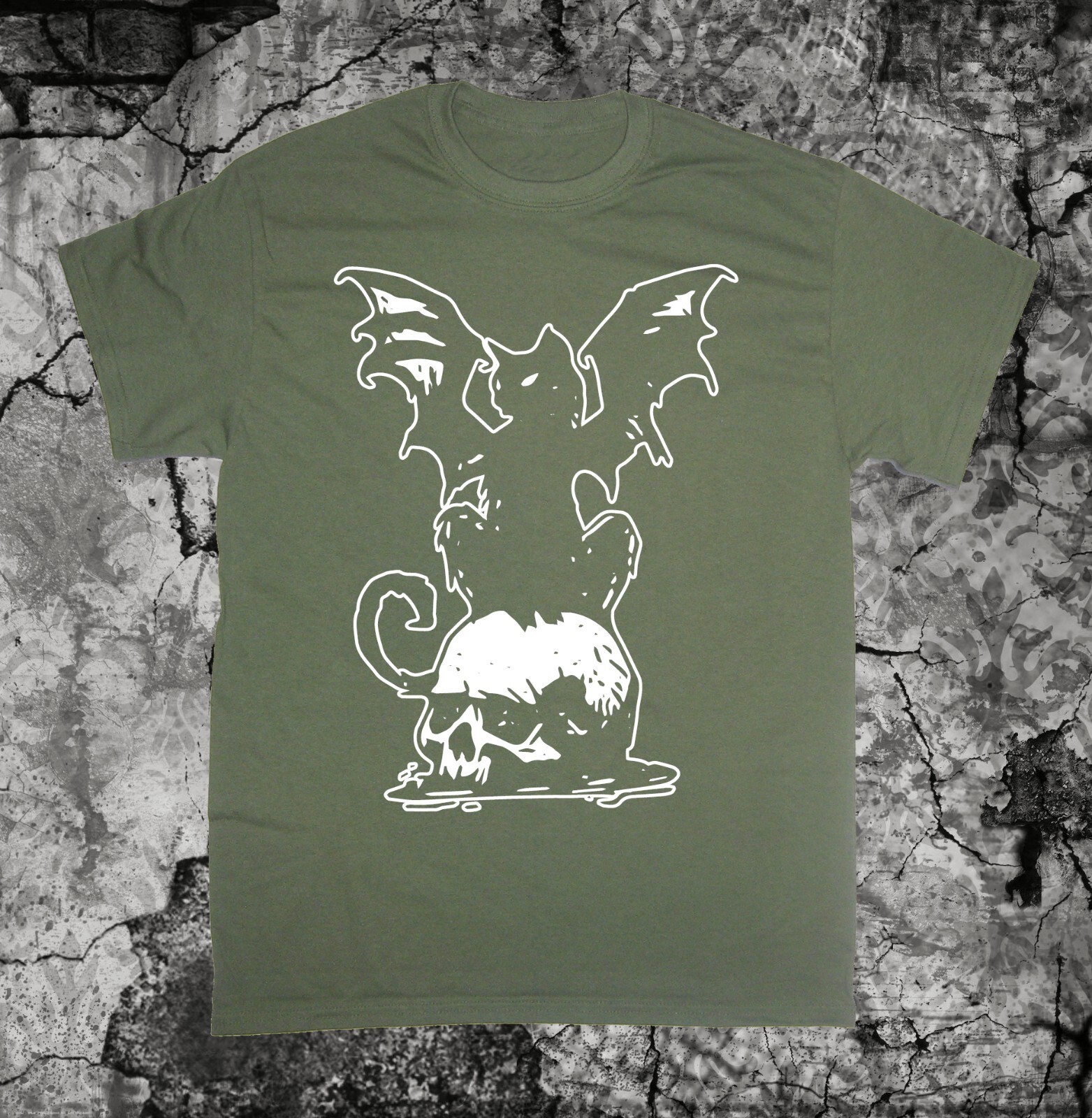 Cat Bat Skull Shirt - Occult star Punk Metal grunge gothic pentagram Skeleton gallery