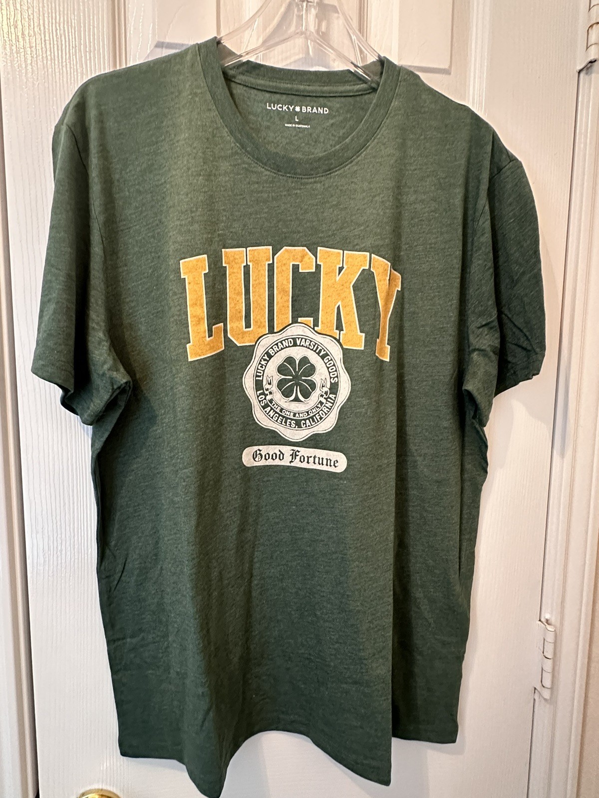 lucky brand men’s t shirt medium green logo cotton polyester rayon new with tag