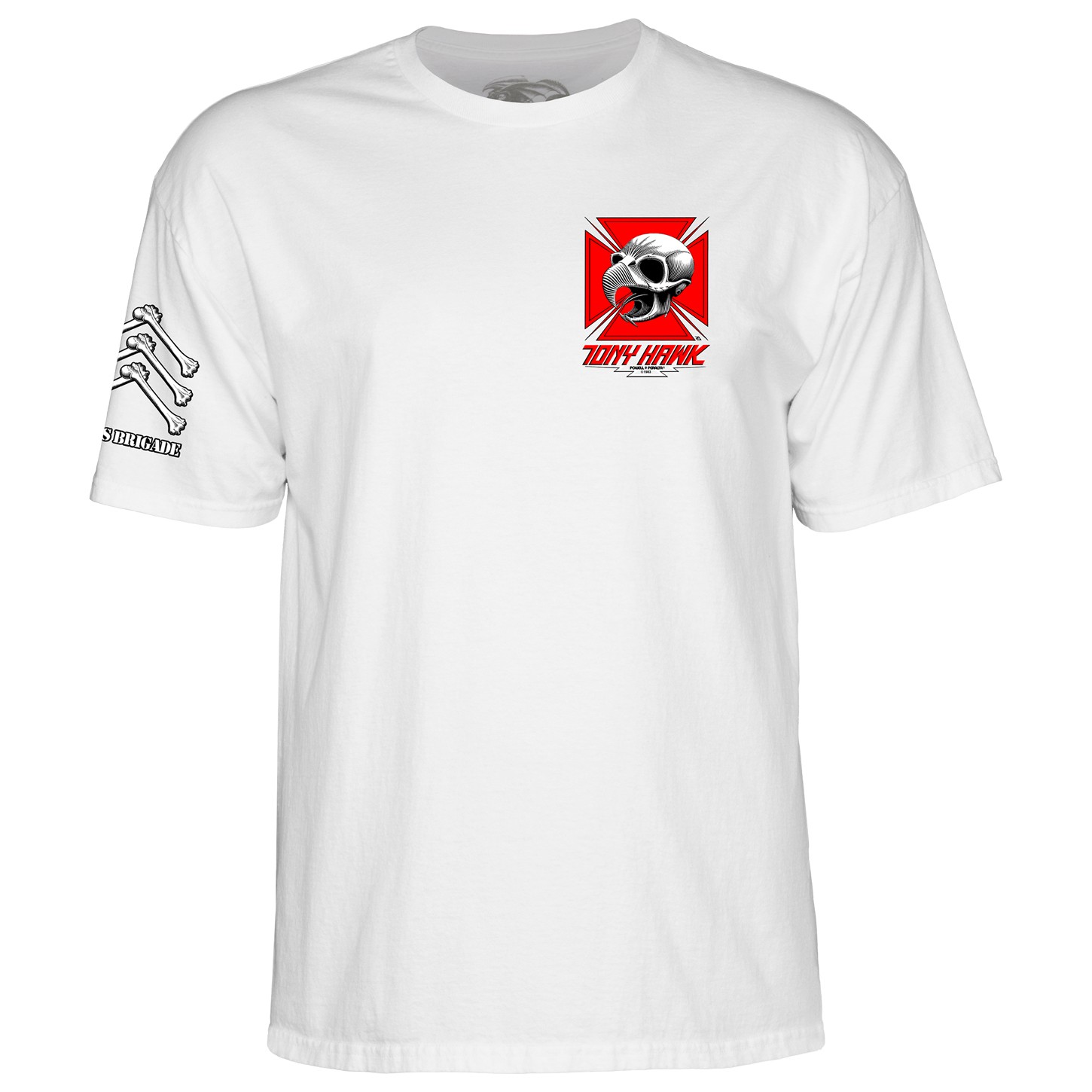 Powell Peralta BONES BRIGADE Tony Hawk CHICKEN SKULL Skateboard T Shirt WHITE gallery