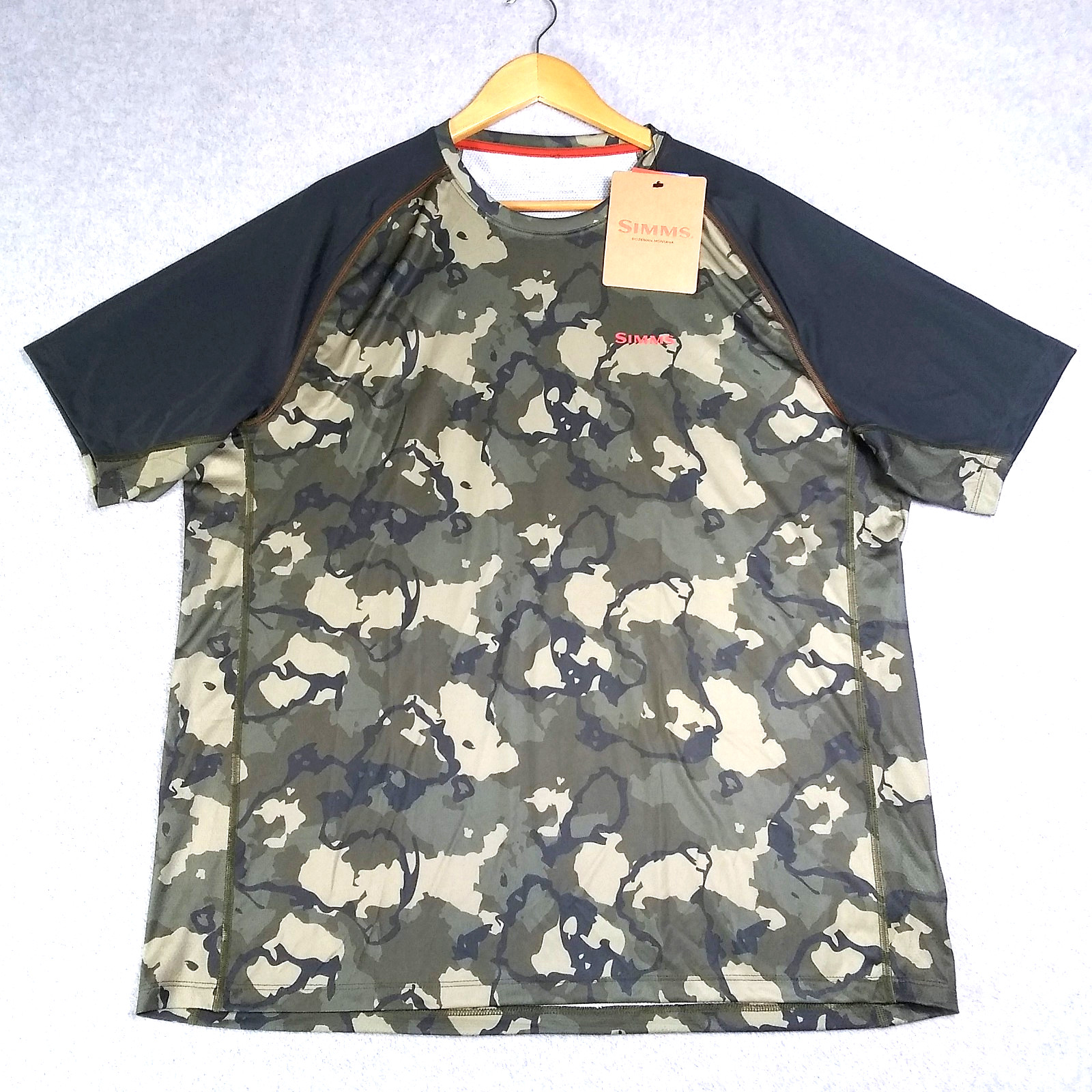 Simms Fishing Mens XL T Shirt Challenger Solar Regiment Camo UPF 30 NEW