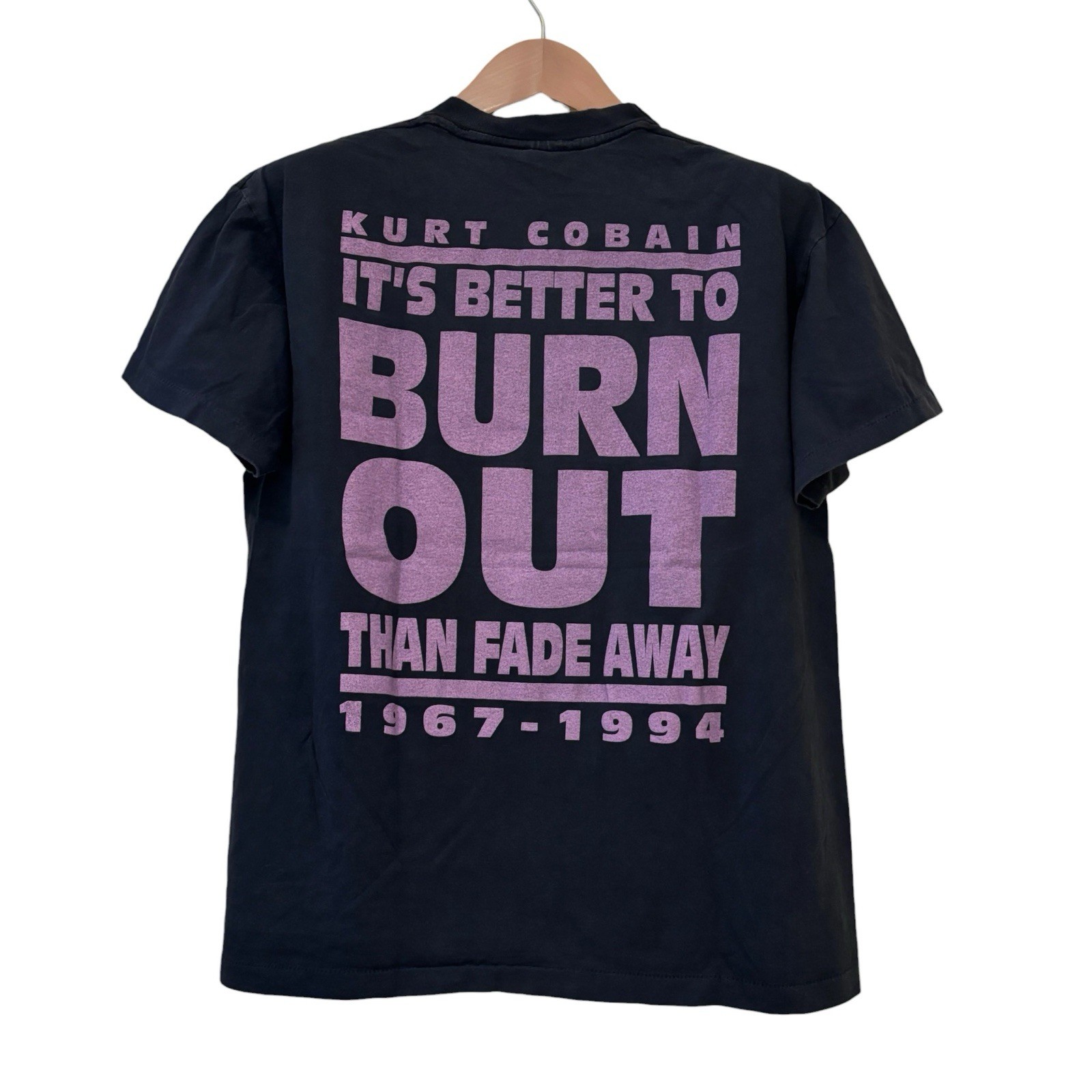 Nirvana 90s Kurt Cobain “Its Better To Burn Out Than Fade Away” REPRINT Shirt L gallery