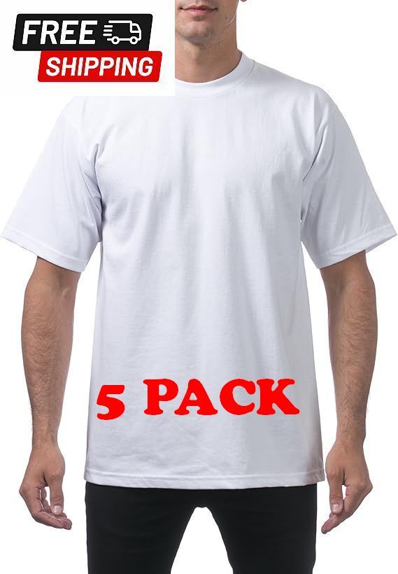 5 PACK Pro Club Heavyweight T-Shirt White Short Sleeve Premium Cotton Mens Tee gallery