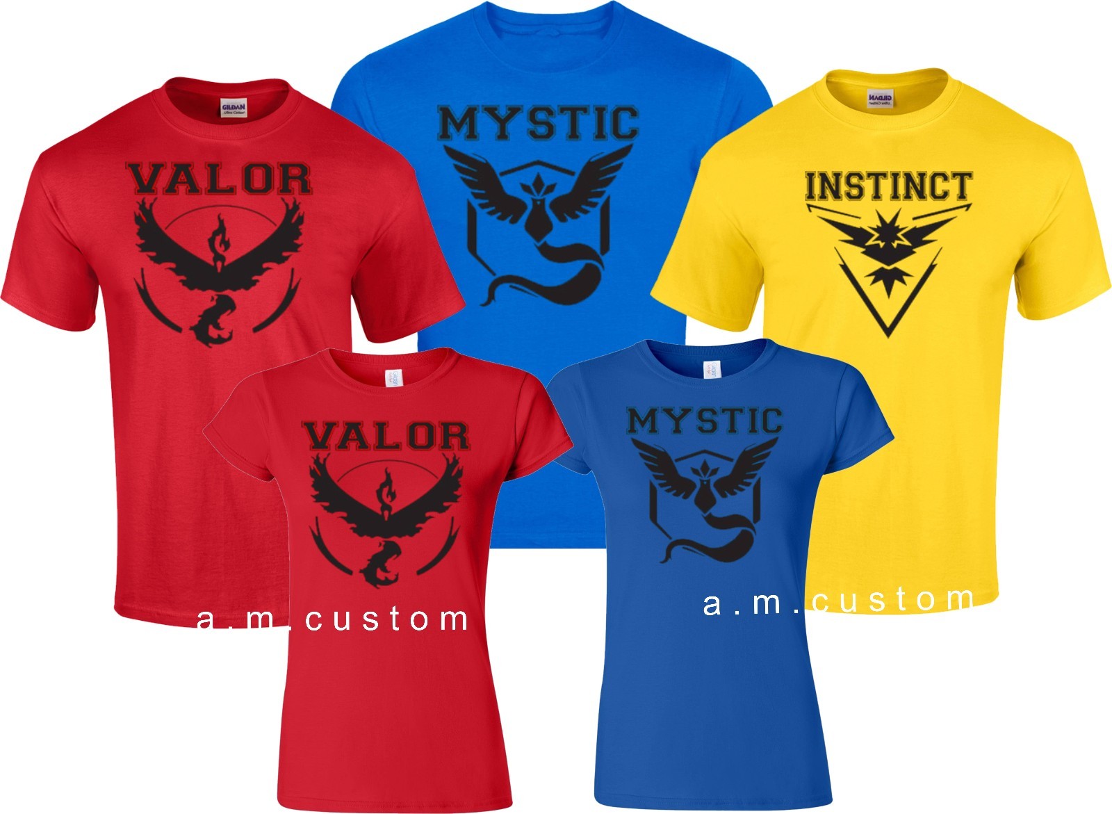 Pokemon Go Team Valor Team Mystic Team Instinct Shirts Unisex Lady Youth Xs-4XL