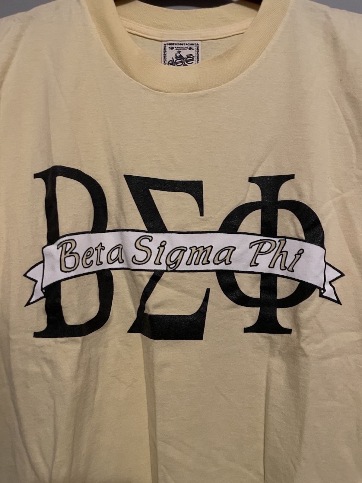 Vintage 90s Beta Sigma Phi Fraternity Yellow T-Shirt Size Large (D418) gallery
