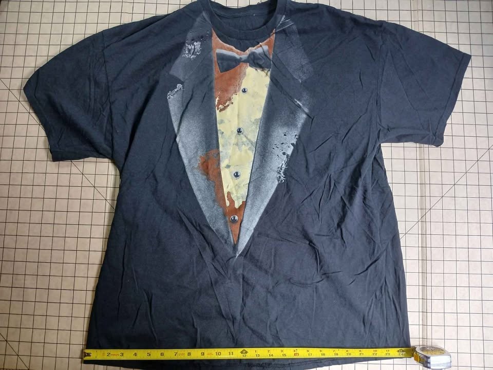 Men's Black Decaying Tuxedo Graphic Tee Size 2XL gallery