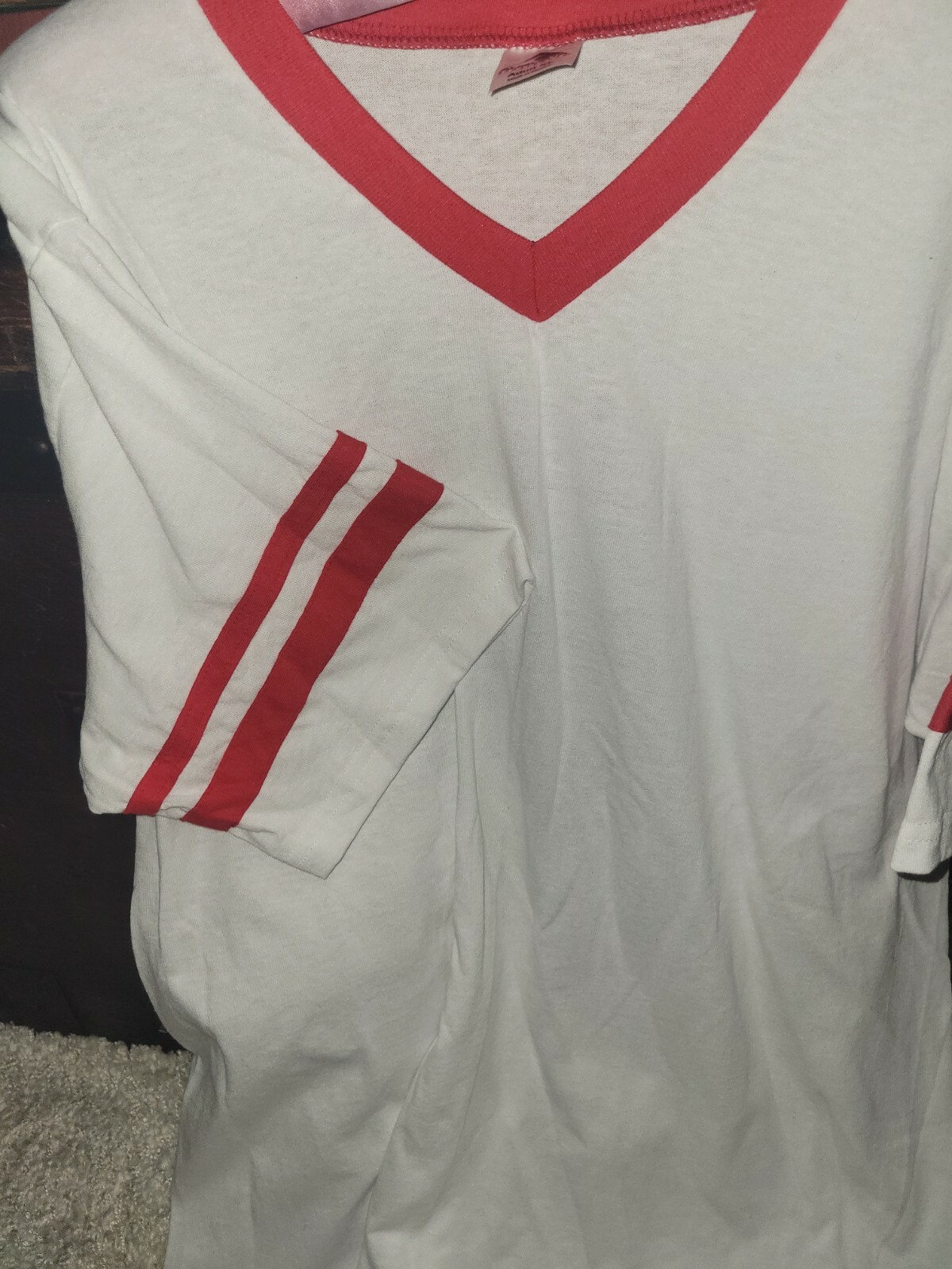 Aligusta Sportswear T Shirt White v neck with red stripes size xl gallery