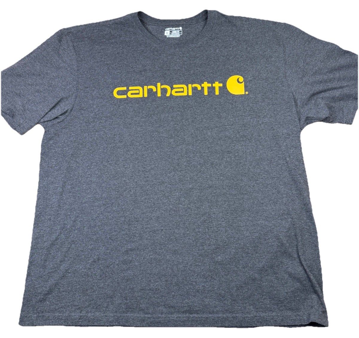 Carhartt Dark Gray Yellow Spell Out T Shirt Work Wear Outdoors Men’s XL Loose