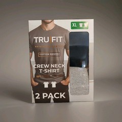 New TruFit Men’s 2 Pack Soft Cotton Tag Free Crew Neck T-Shirts Size XL Blk gray