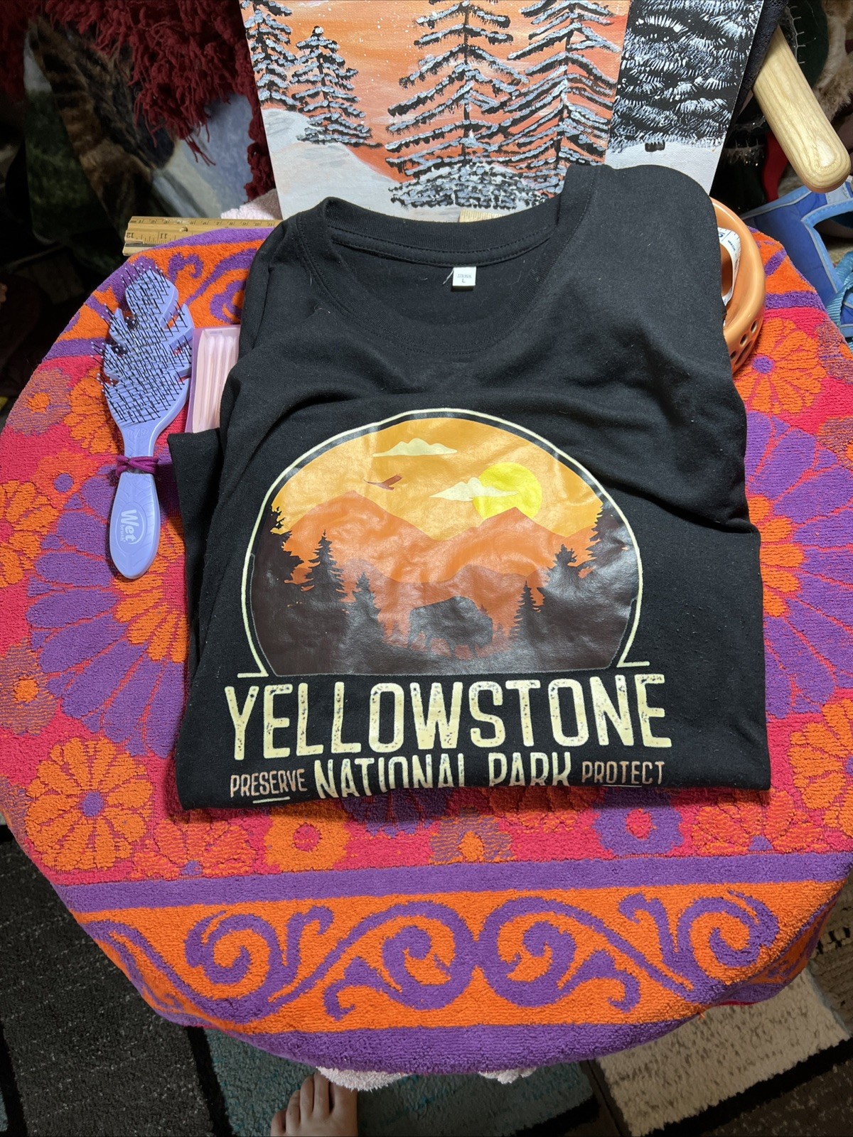 General Standard Yellowstone National Park T shirt Sz L Black Graphic Print gallery