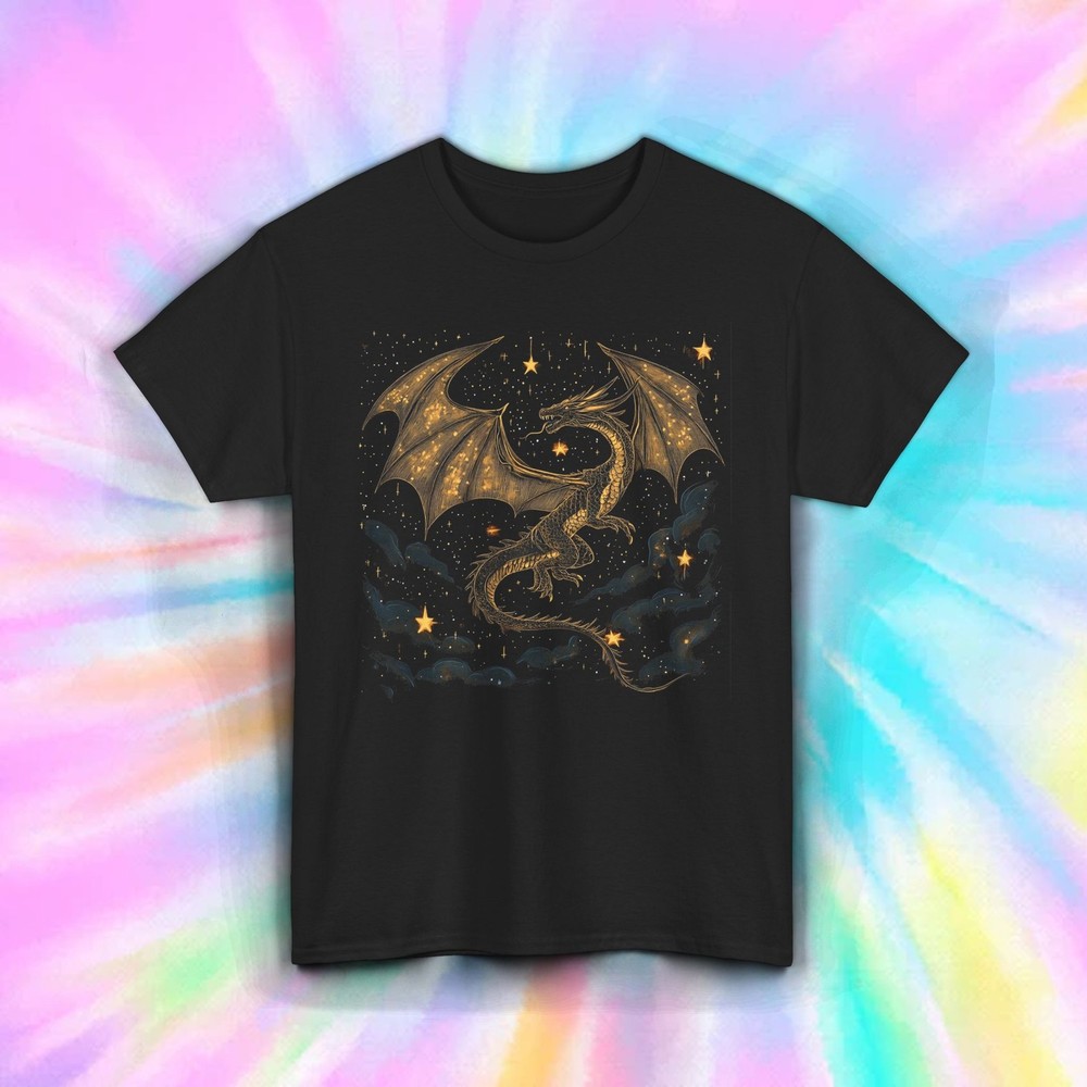 Starry Dragon Shirt Celestial Magic Flying Fantasy Gothic Beast Tee S-5XL