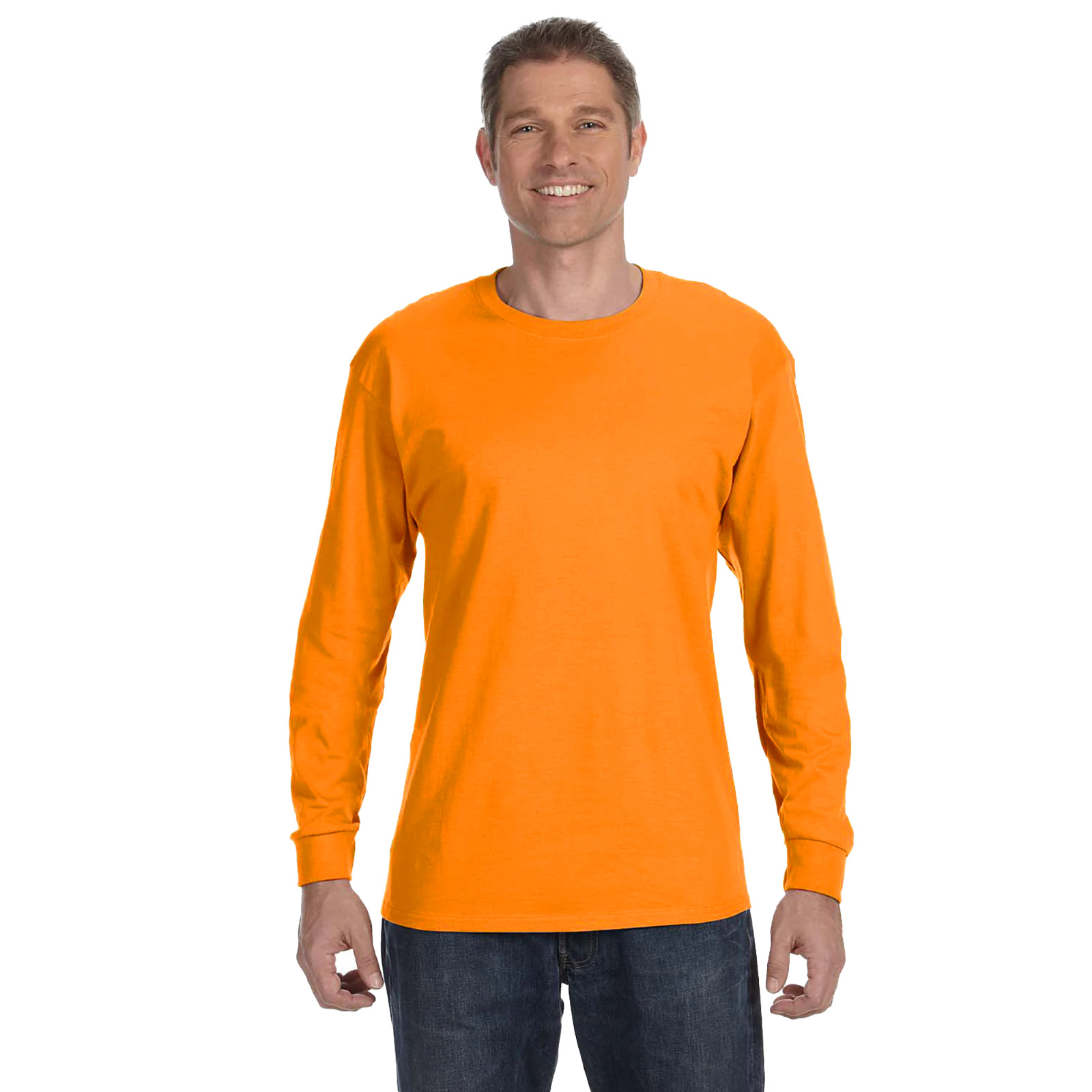 Gildan Safety Green & Orange Mens Tee Crewneck Long Sleeve T-Shirt S-3XL - 5400 gallery