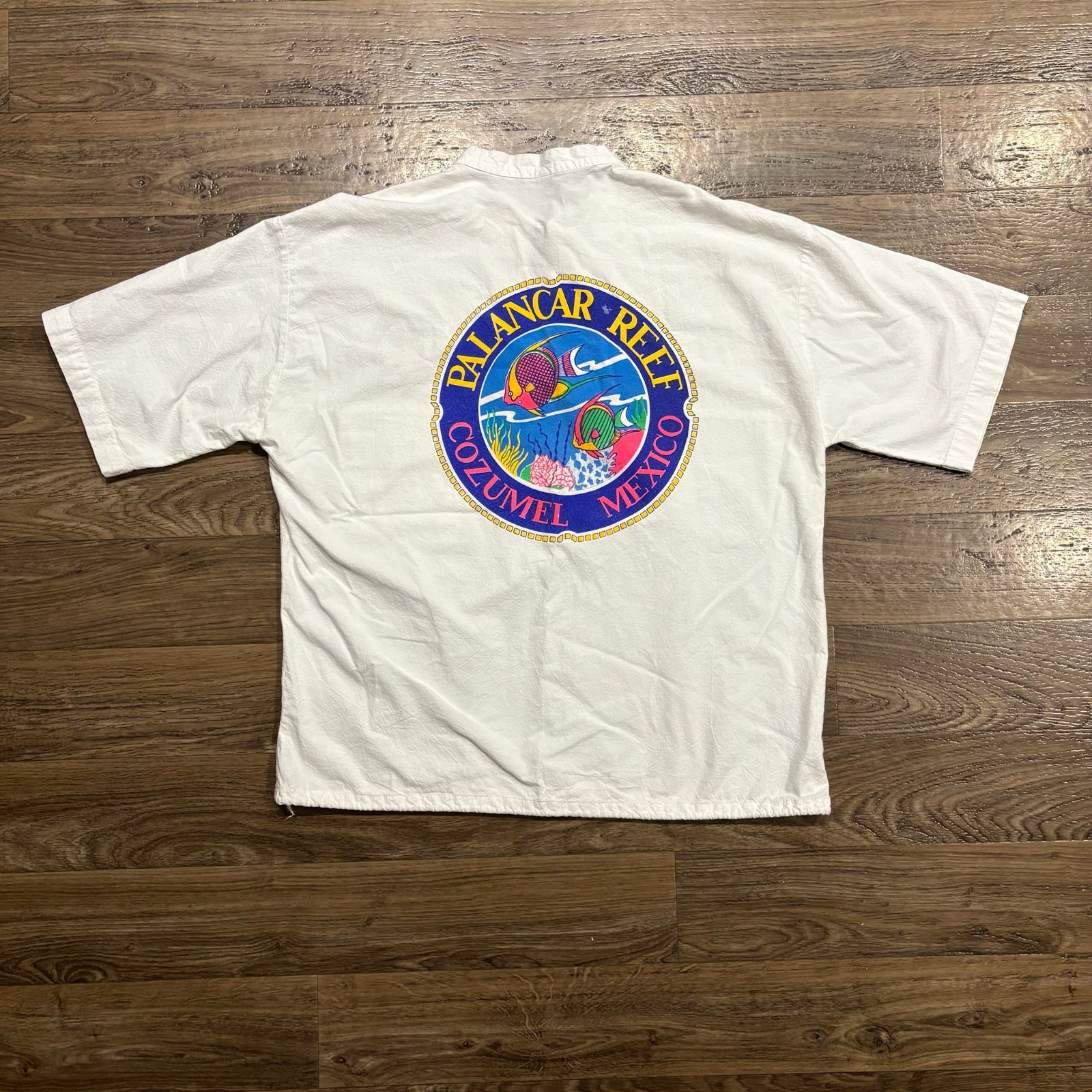 90s / Vintage Palancar Reef Cozumel Mexico Fish Graphic Drawstring Shirt Size XL gallery
