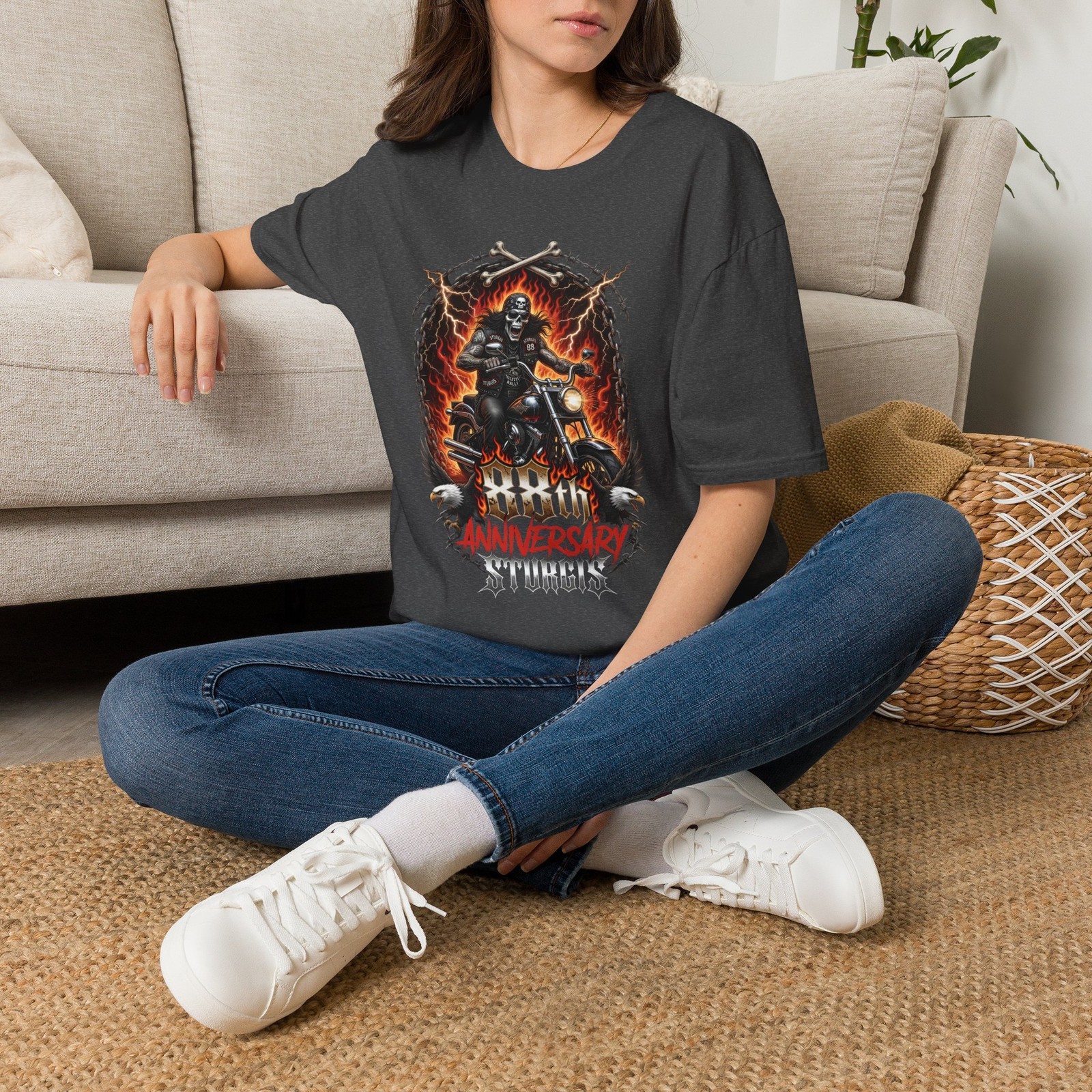 Flaming Skull Biker Rider T-Shirt Motorcycle Anniversary Tee gallery