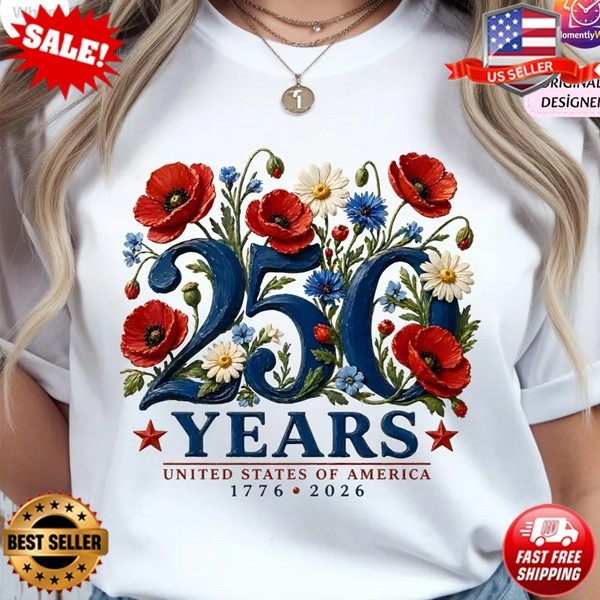 Floral USA 250th Anniversary Shirt, Patriotic Botanical Art T-Shirt, S-5XL gallery