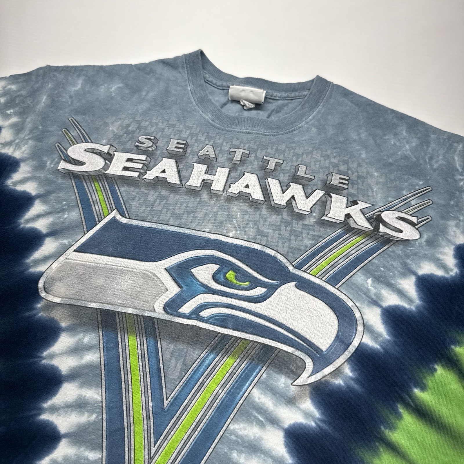 Majestic NFL Seattle Seahawks Mens T-Shirt M Blue Green Tie Dye Football Graphic gallery