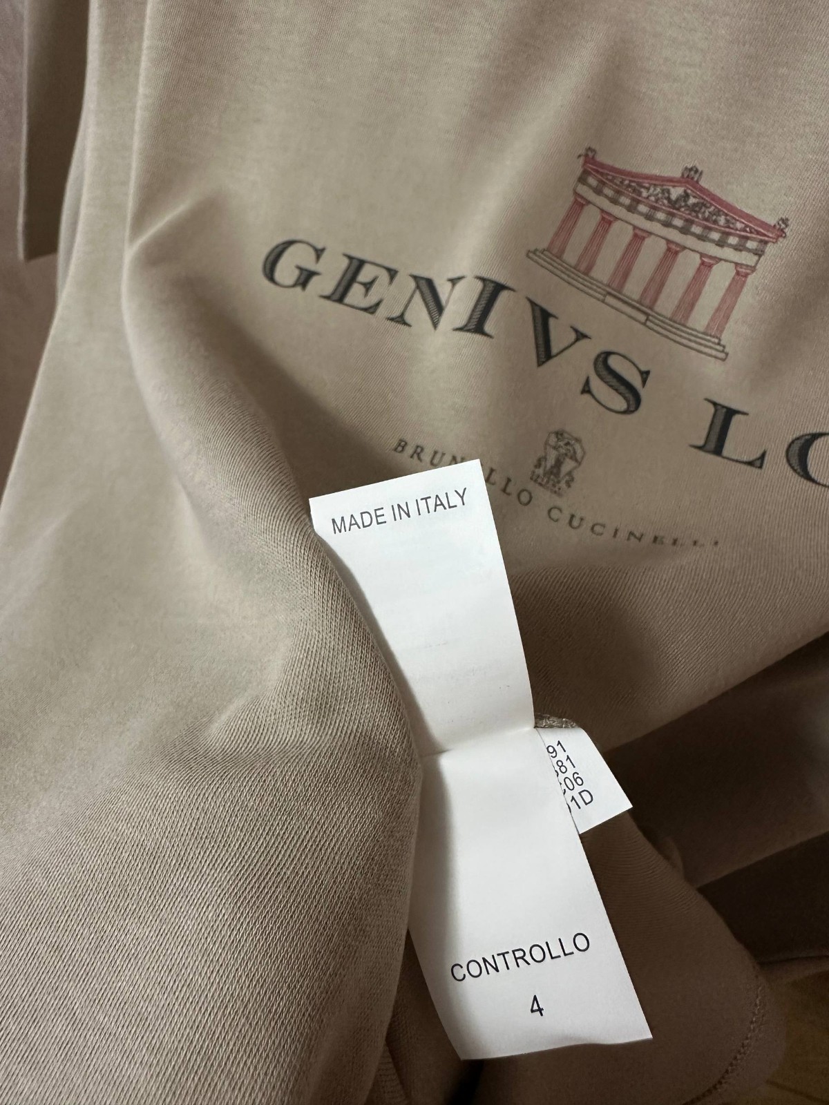 Men's Brunello Cucinelli T-Shirt Size L(50)Color Beige 100% Cotton Big Logo gallery