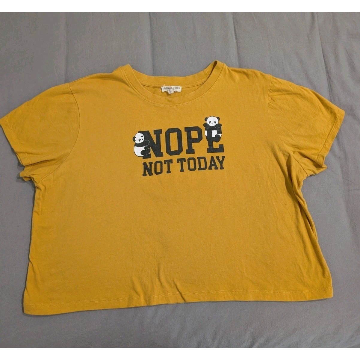 Good Vibes Panda Graphic Tee XL Yellow "Nope Not Today" Funny Shirt Casual Cute gallery