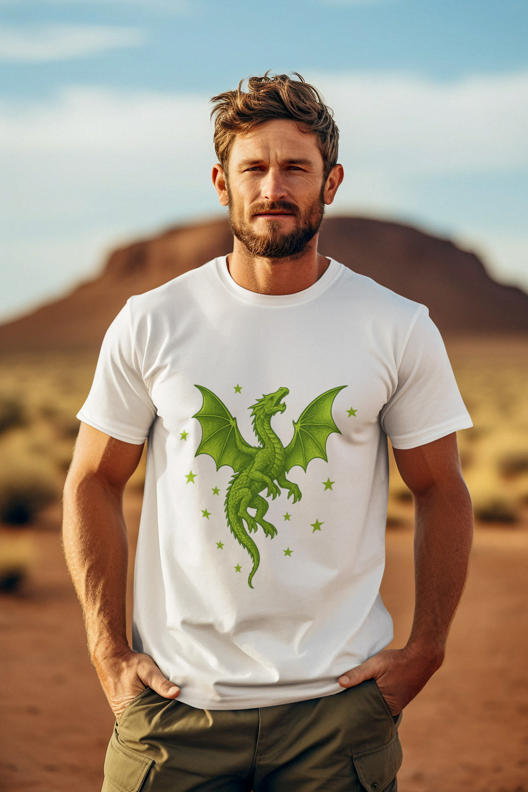 Lime Green Dragon T-Shirt Fantasy Flying Dragon Graphic Stars Unisex Tee gallery