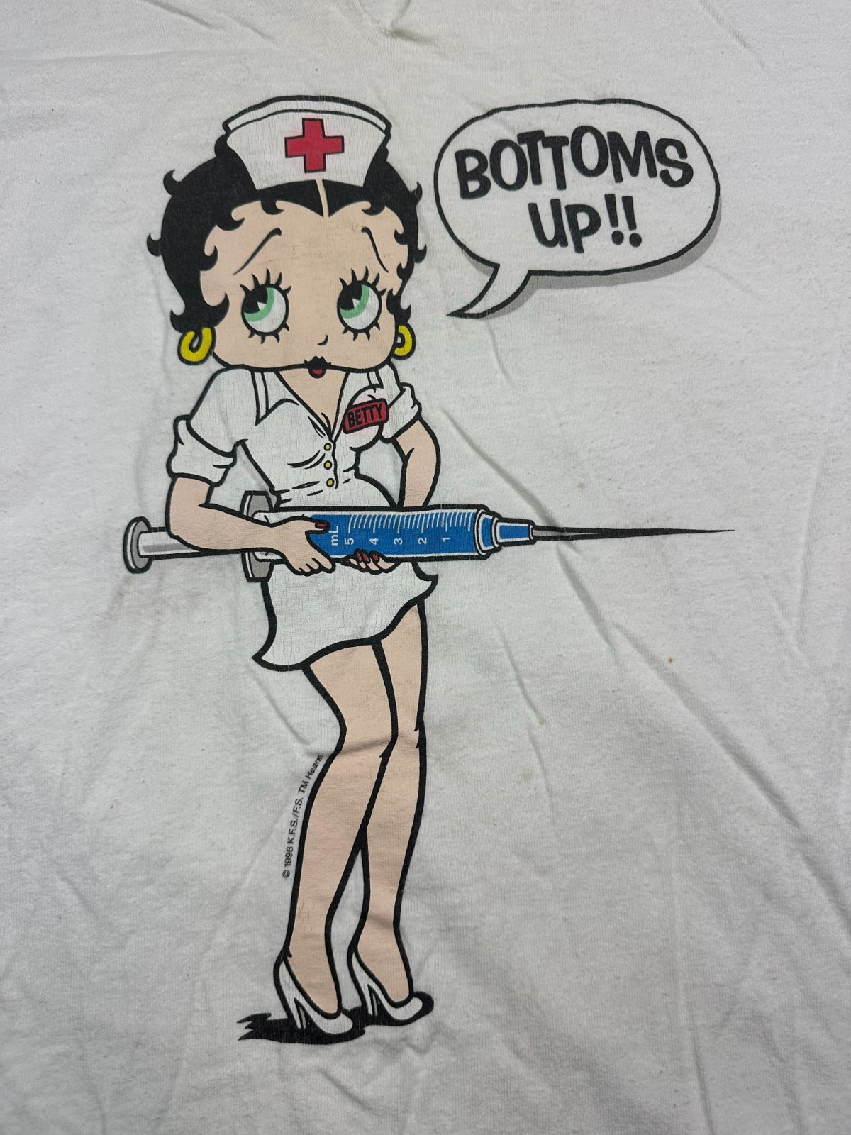 *FLAW* Vintage 1996 Betty Boop Nurse Bottoms Up T-Shirt Mens L White gallery