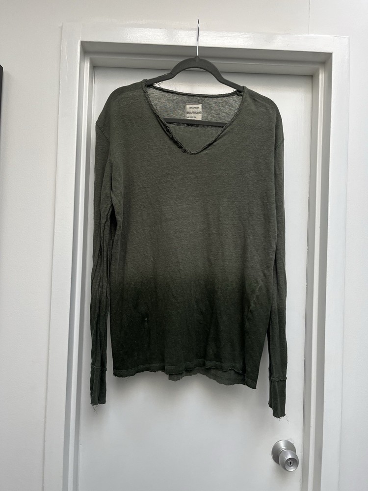 ZADIG & VOLTAIRE Monastir ML Gray Green Long Sleeve T-Shirt Size S Linen