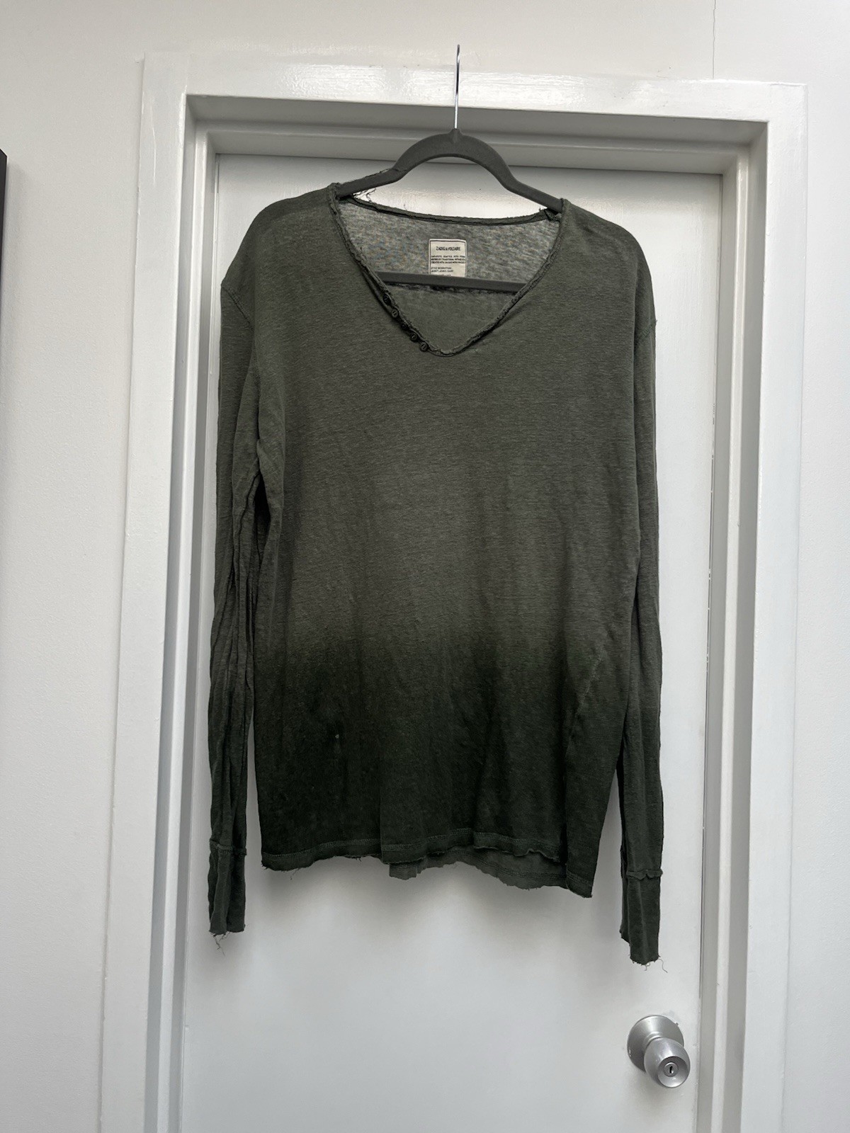 ZADIG & VOLTAIRE Monastir ML Gray Green Long Sleeve T-Shirt Size S Linen