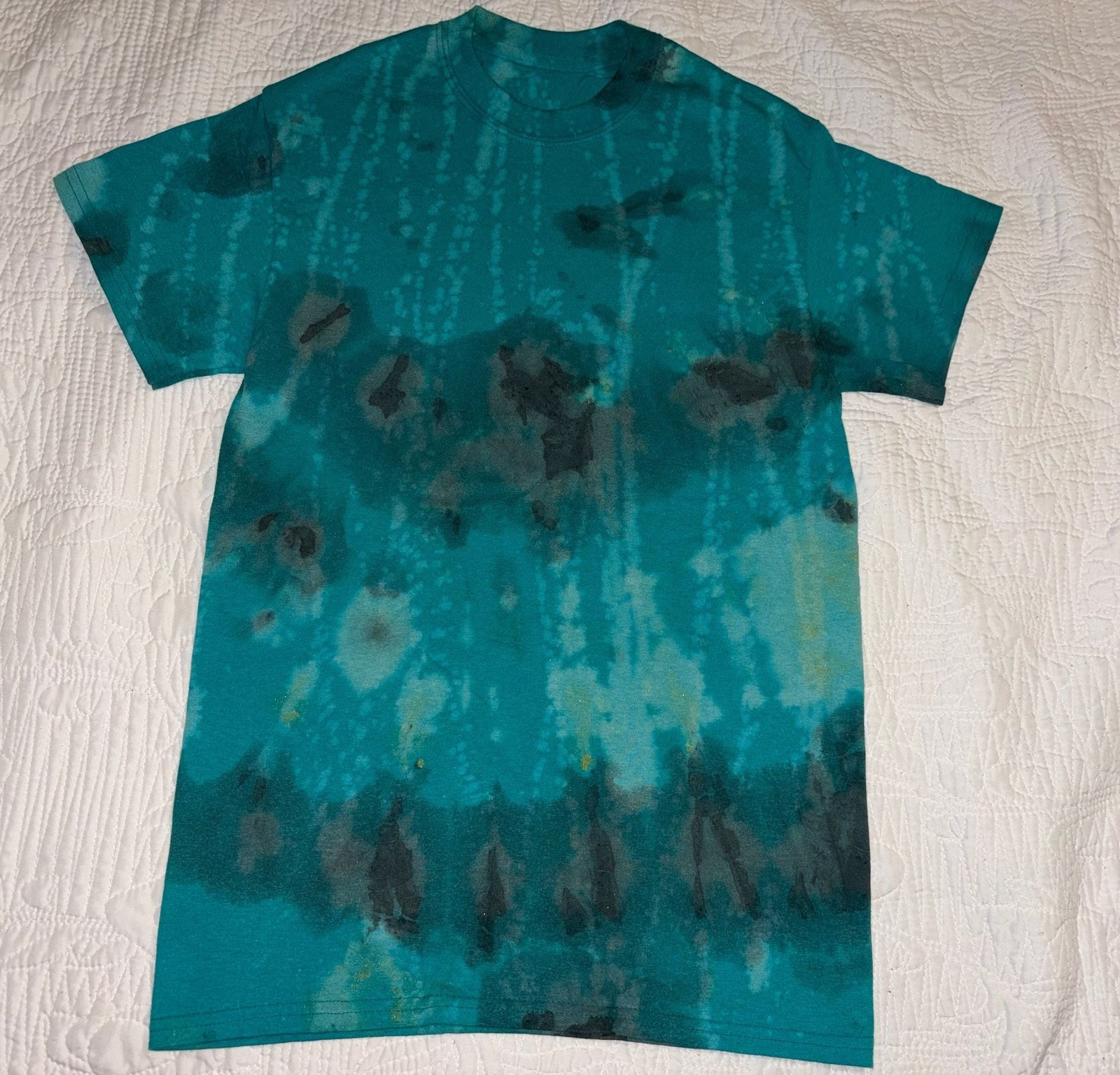 Unbranded Teal and Black Tie-Dye Short Sleeve T-Shirt gallery