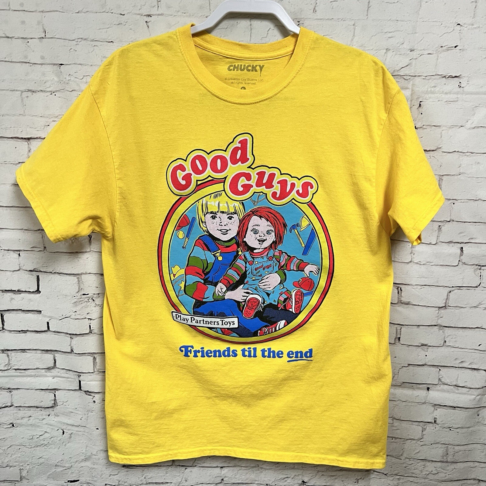 Chucky Good Guys Friends Til The End Movie Graphic T-shirt Men Large Yellow